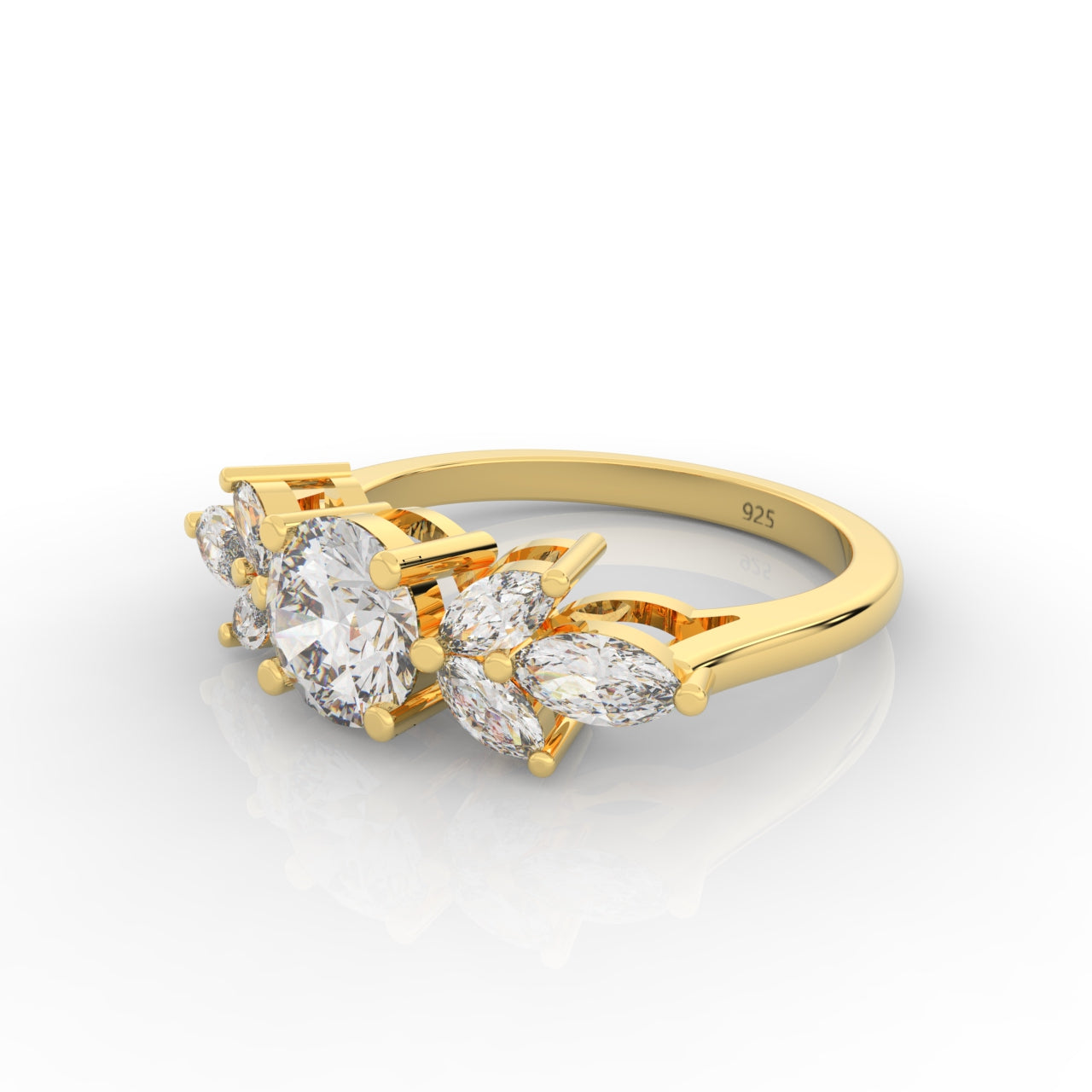 Round & Marquise Cluster Wedding Ring, Hallmarked 925 Sterling Silver