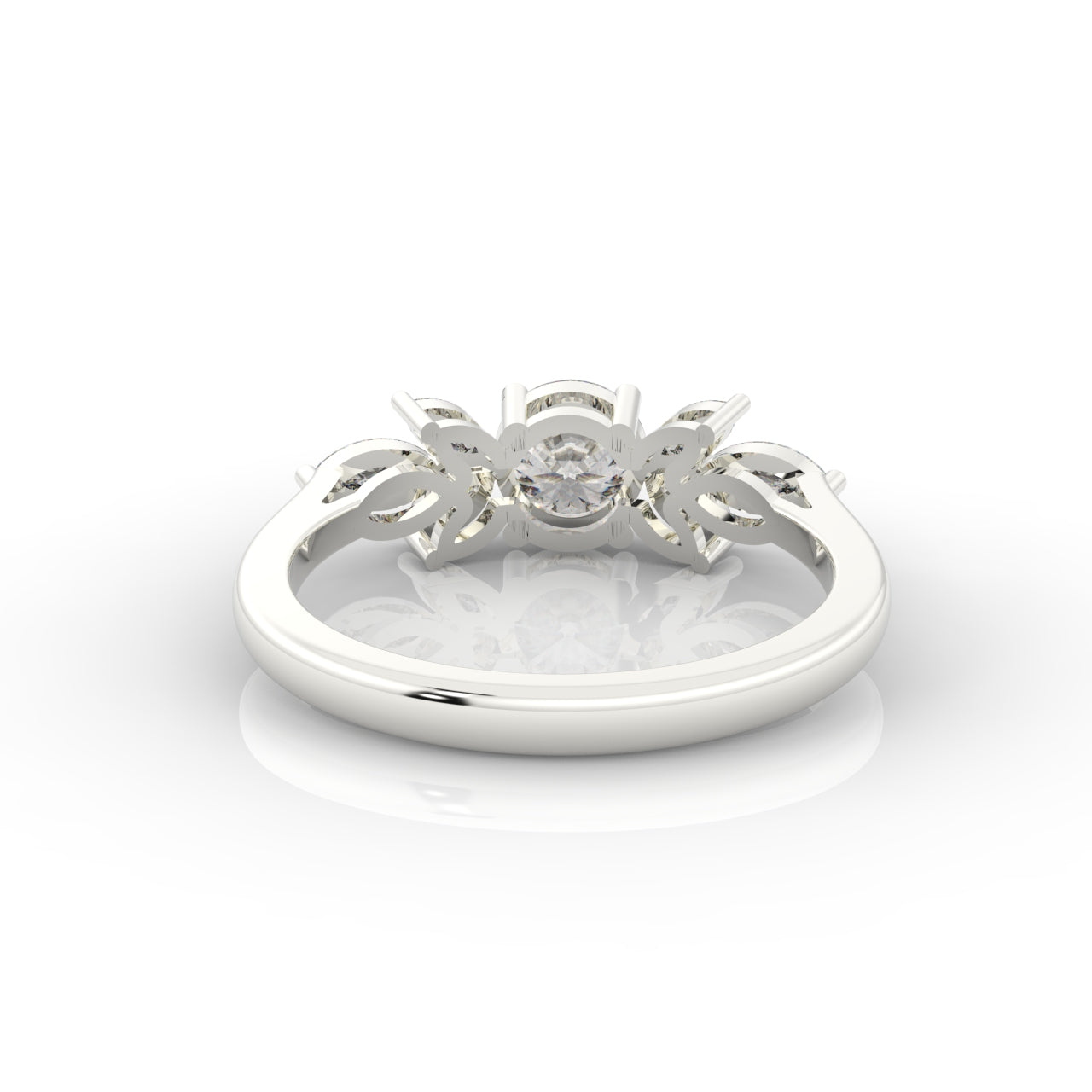 Round & Marquise Cluster Wedding Ring, Hallmarked 925 Sterling Silver