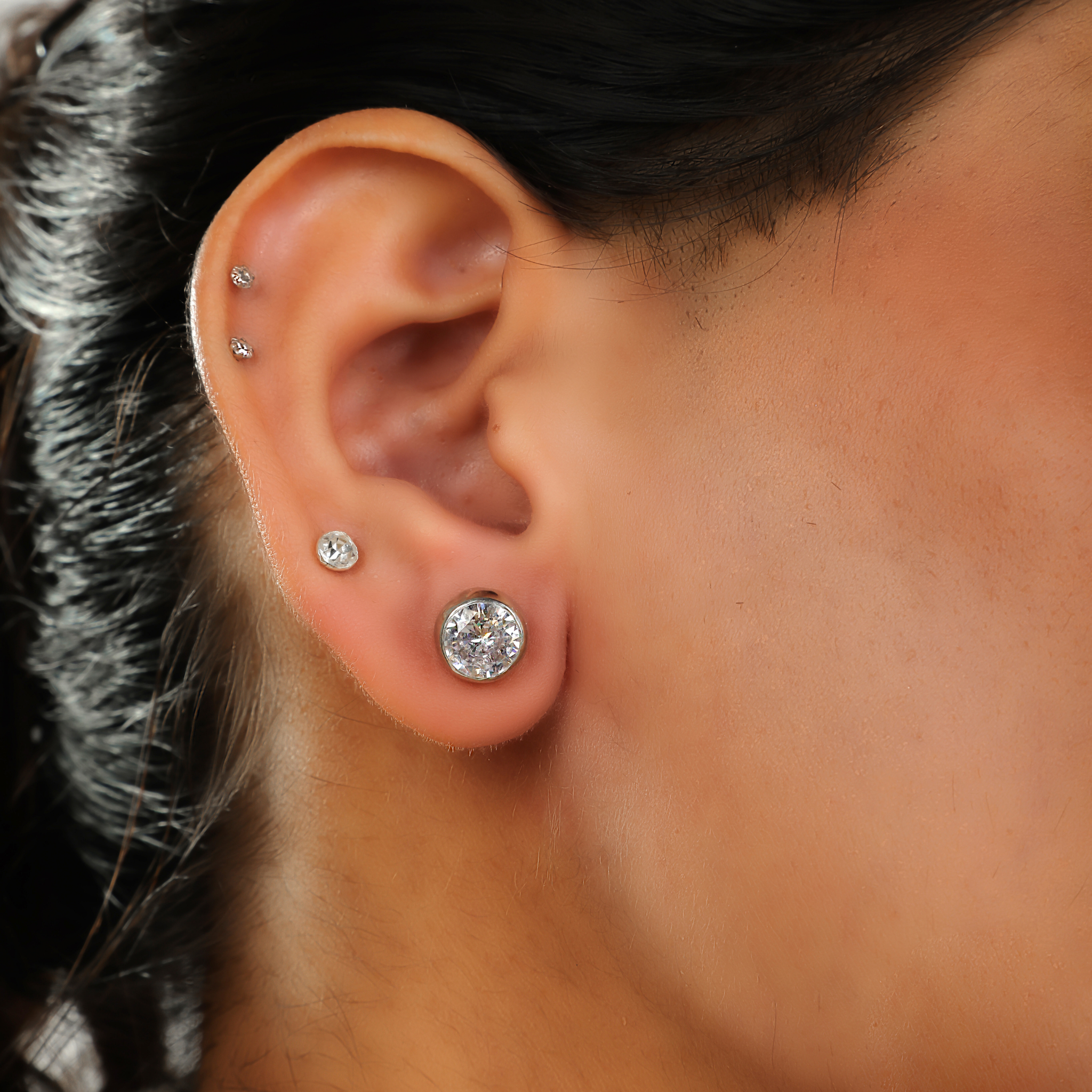 Round Zircon Cocktail Stud For Daily Wear, Hallmarked 925 Sterling Silver