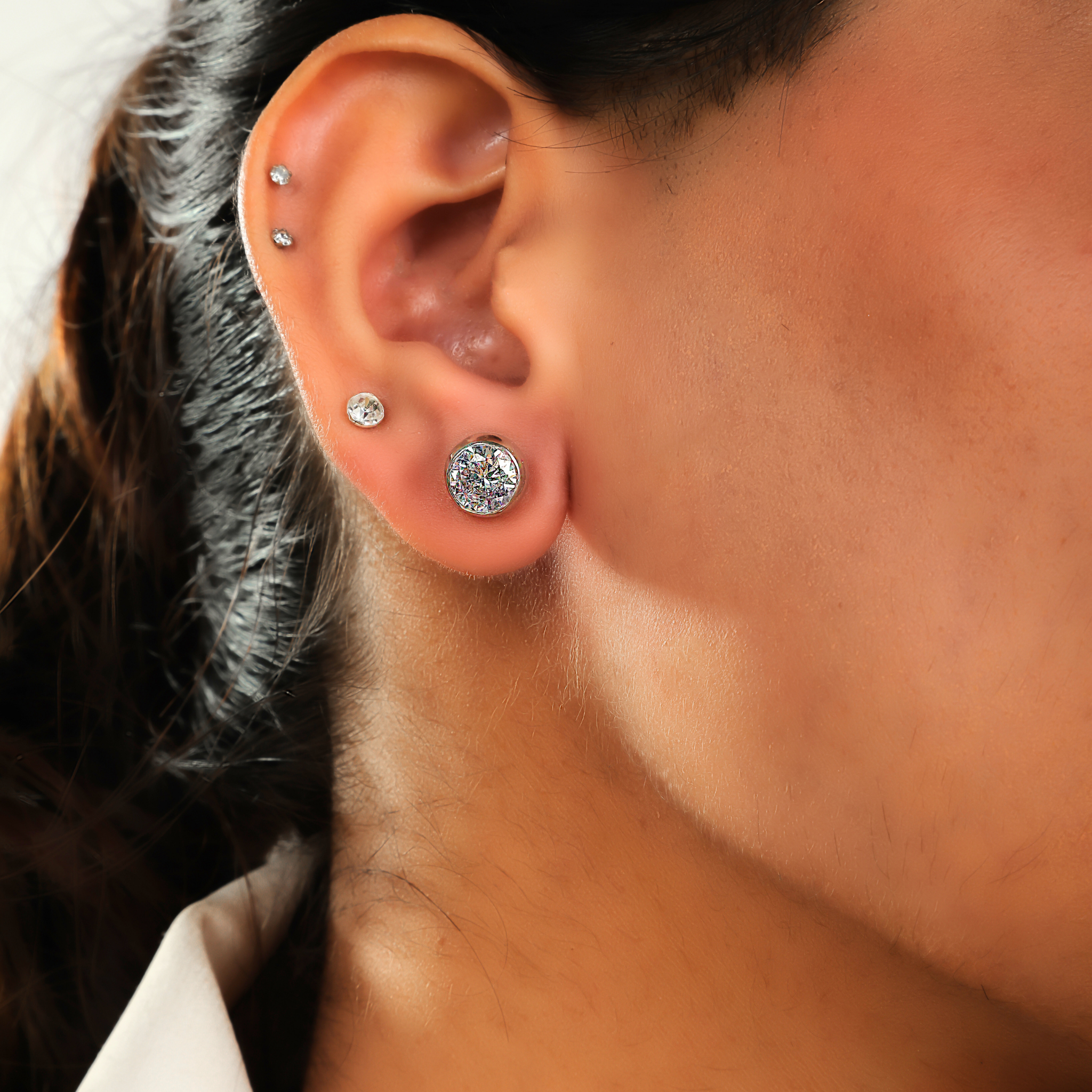 Round Zircon Cocktail Stud For Daily Wear, Hallmarked 925 Sterling Silver