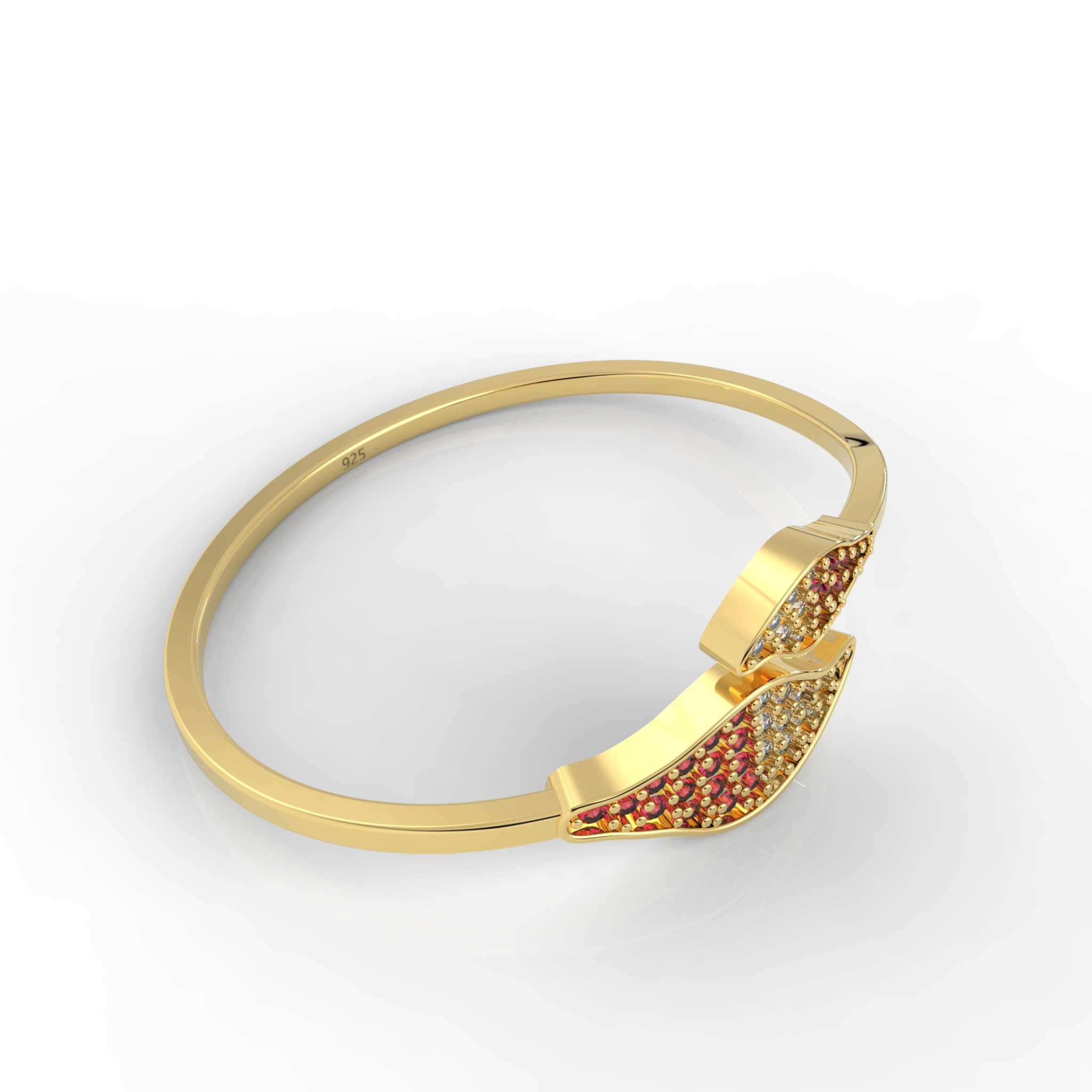 Ruby Cuff Bangle Bracelet For Her, Hallmarked 925 Sterling Silver