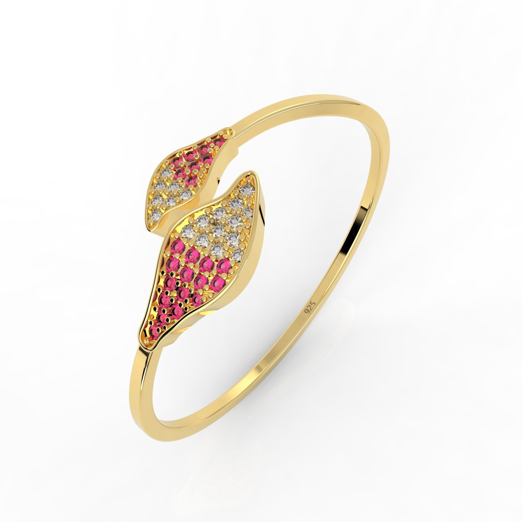 Ruby Cuff Bangle Bracelet For Her, Hallmarked 925 Sterling Silver