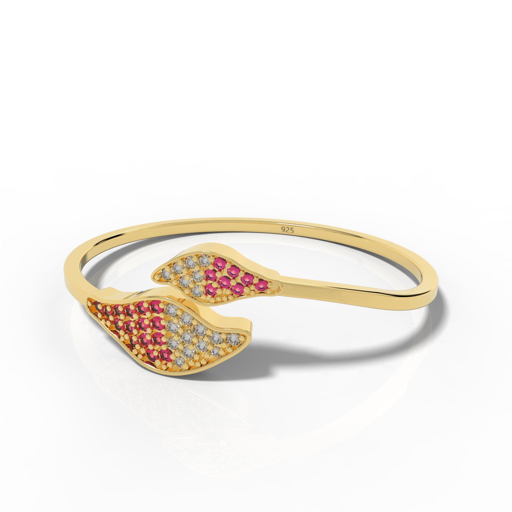 Ruby Cuff Bangle Bracelet For Her, Hallmarked 925 Sterling Silver