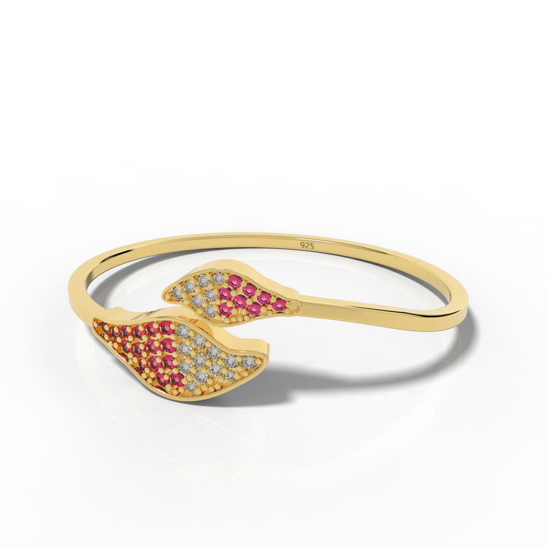 Ruby Cuff Bangle Bracelet For Her, Hallmarked 925 Sterling Silver