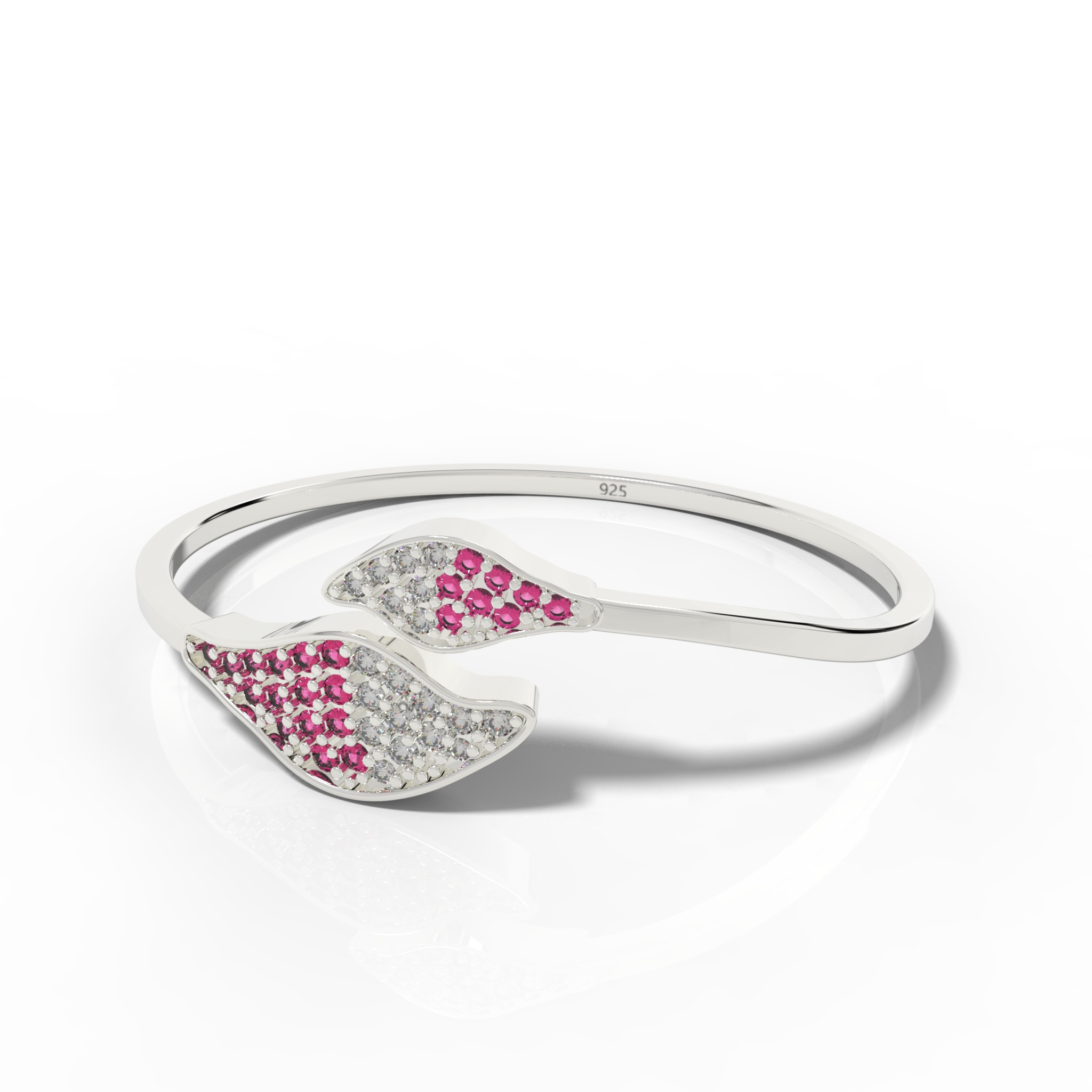 Ruby Cuff Bangle Bracelet For Her, Hallmarked 925 Sterling Silver