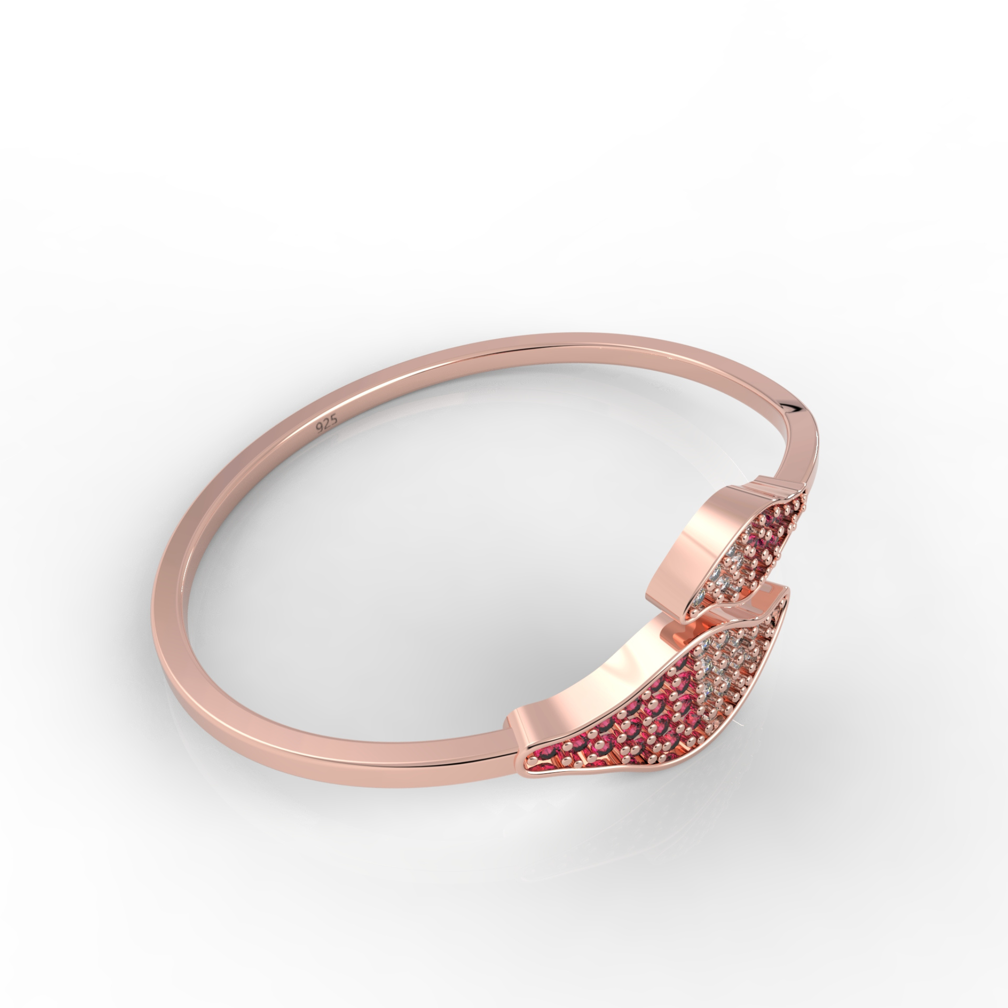 Ruby Cuff Bangle Bracelet For Her, Hallmarked 925 Sterling Silver