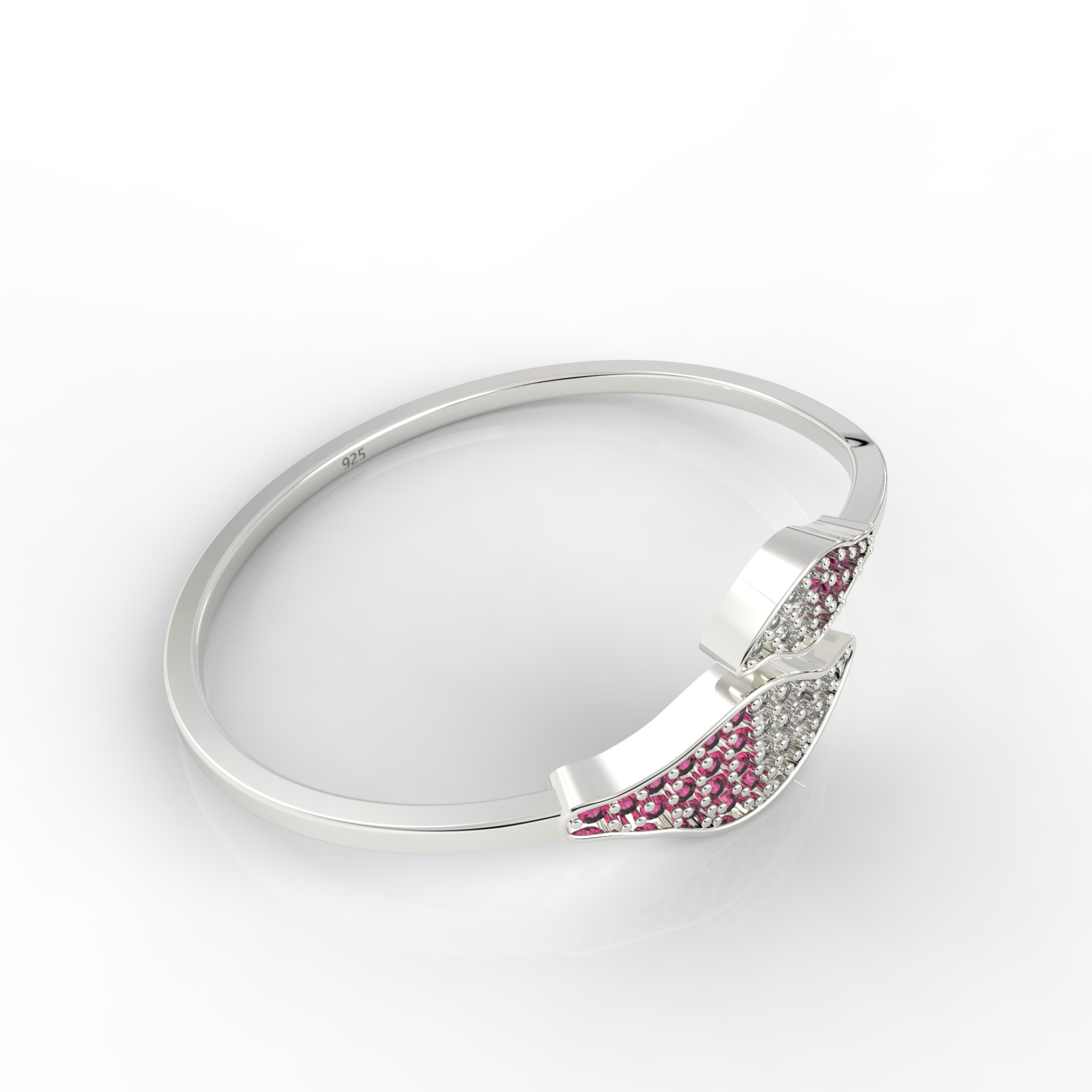 Ruby Cuff Bangle Bracelet For Her, Hallmarked 925 Sterling Silver