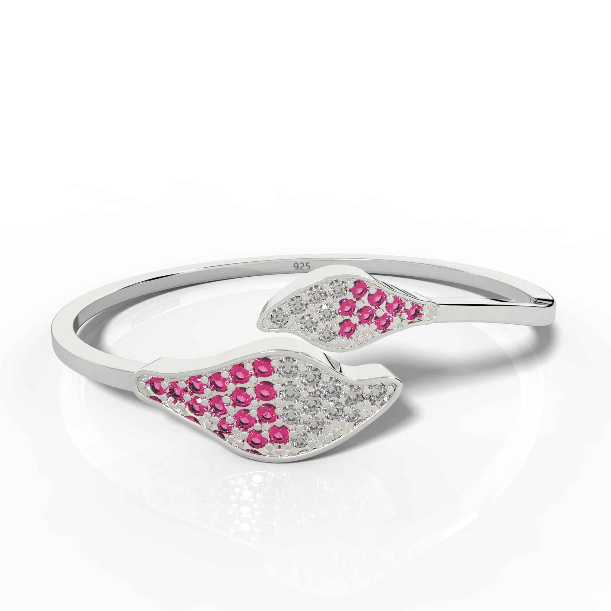 Ruby Cuff Bangle Bracelet For Her, Hallmarked 925 Sterling Silver