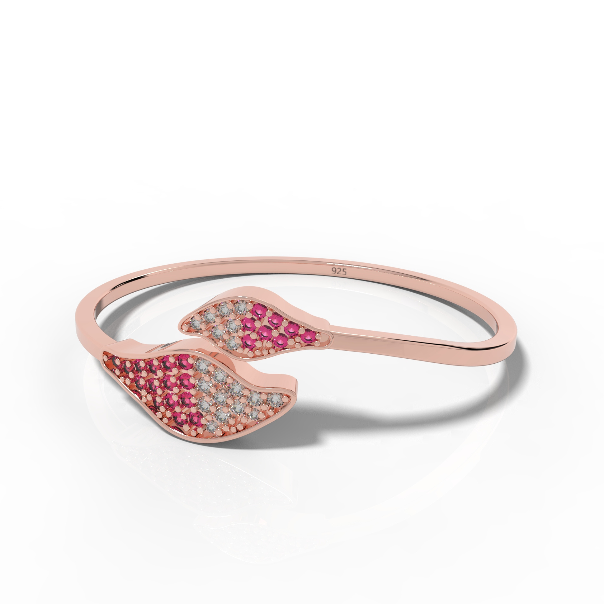 Ruby Cuff Bangle Bracelet For Her, Hallmarked 925 Sterling Silver