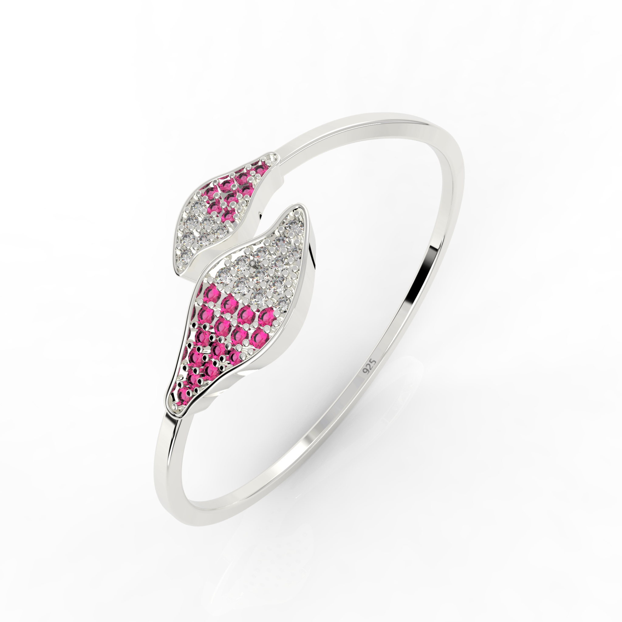 Ruby Cuff Bangle Bracelet For Her, Hallmarked 925 Sterling Silver