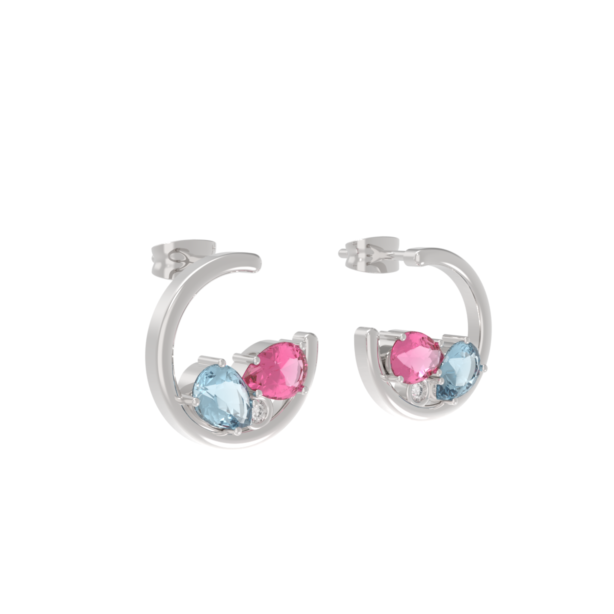 Scattered Multi Gemstone Half Circle Stud, Hallmarked 925 Sterling Silver