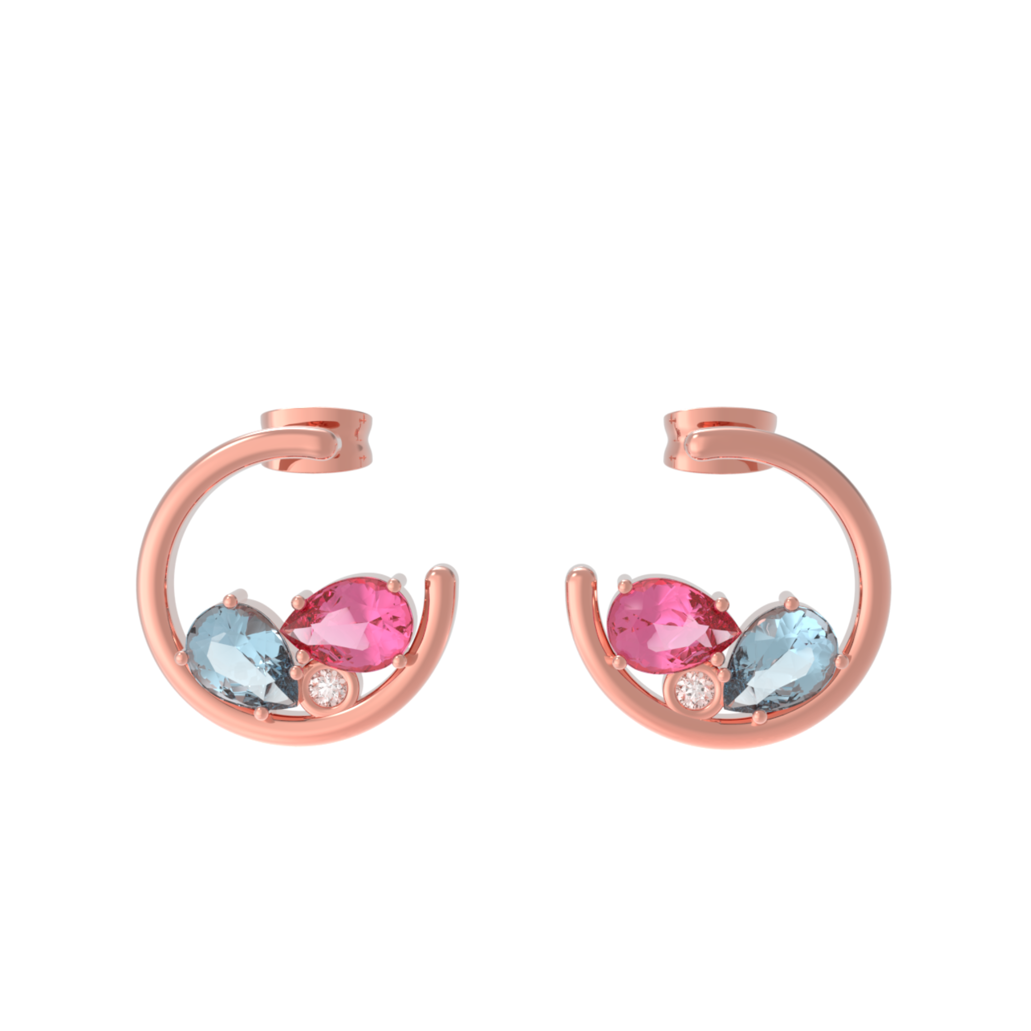 Scattered Multi Gemstone Half Circle Stud, Hallmarked 925 Sterling Silver