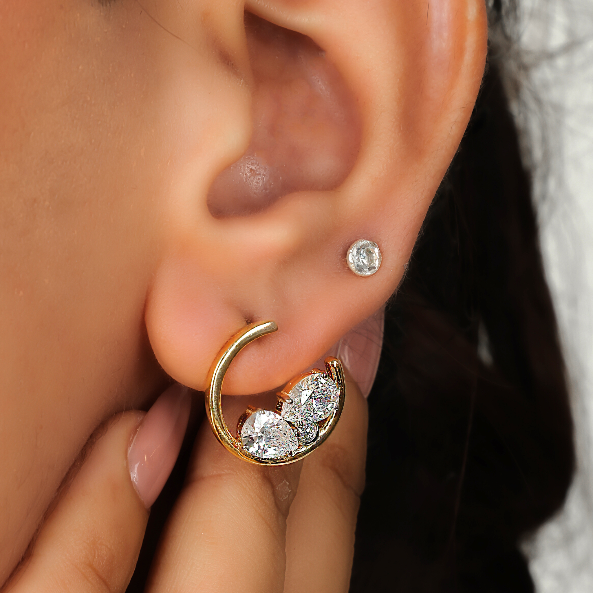 Scattered Multi Gemstone Half Circle Stud, Hallmarked 925 Sterling Silver