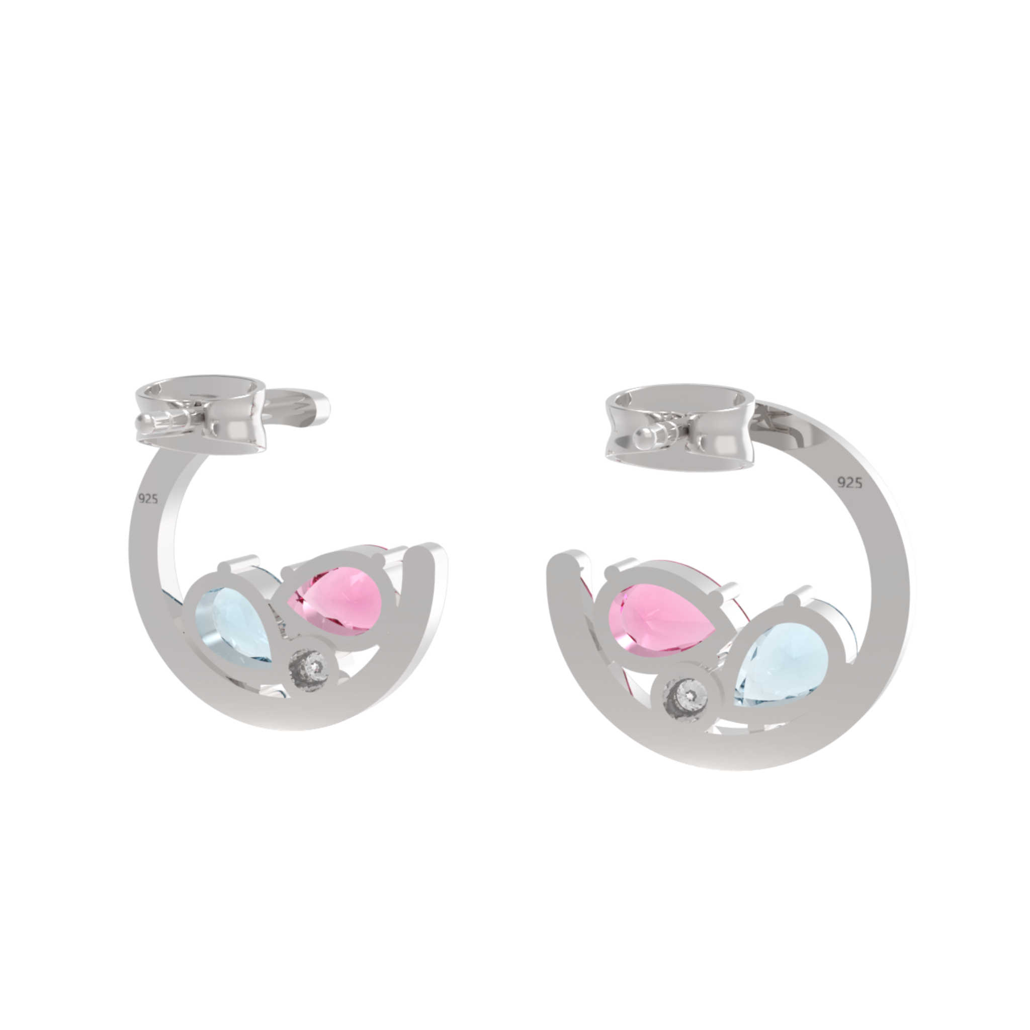 Scattered Multi Gemstone Half Circle Stud, Hallmarked 925 Sterling Silver