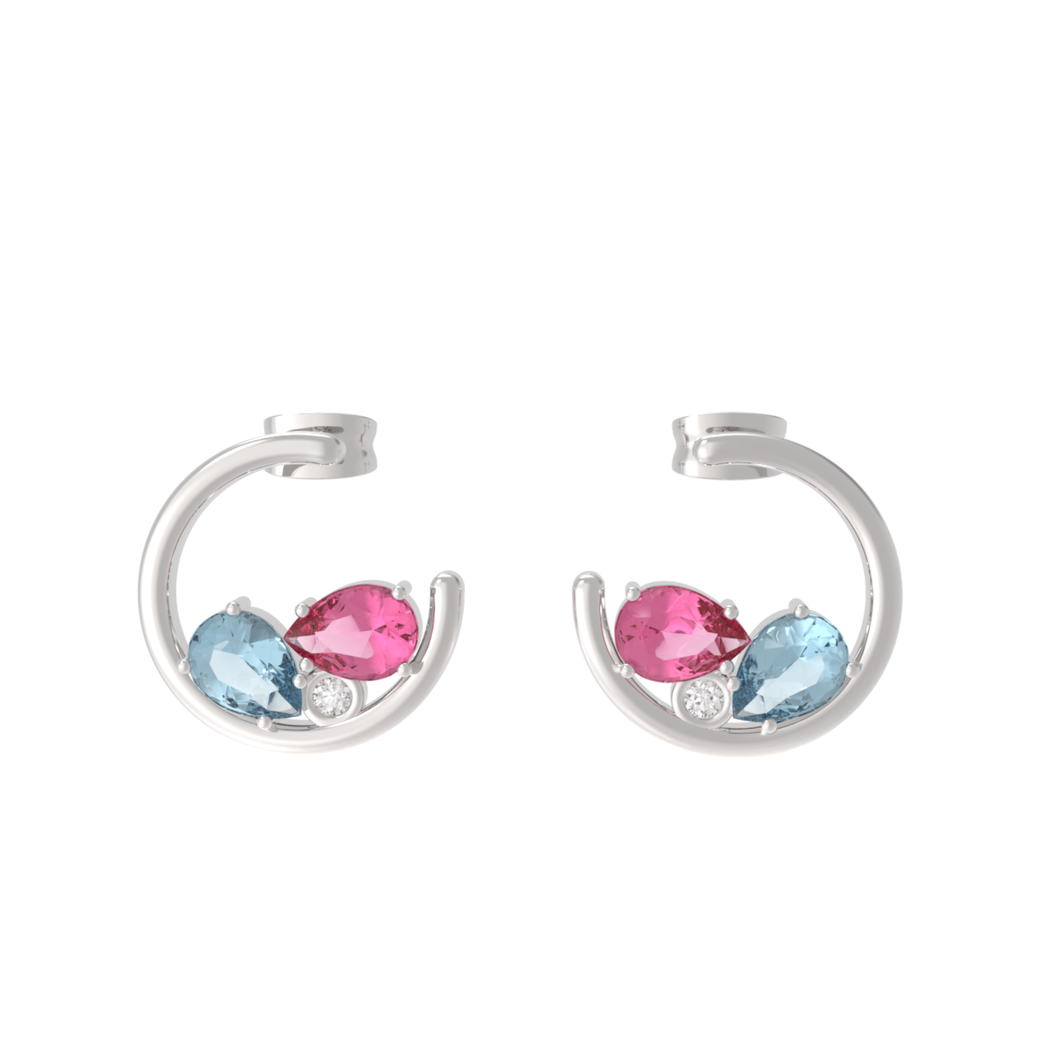 Scattered Multi Gemstone Half Circle Stud, Hallmarked 925 Sterling Silver