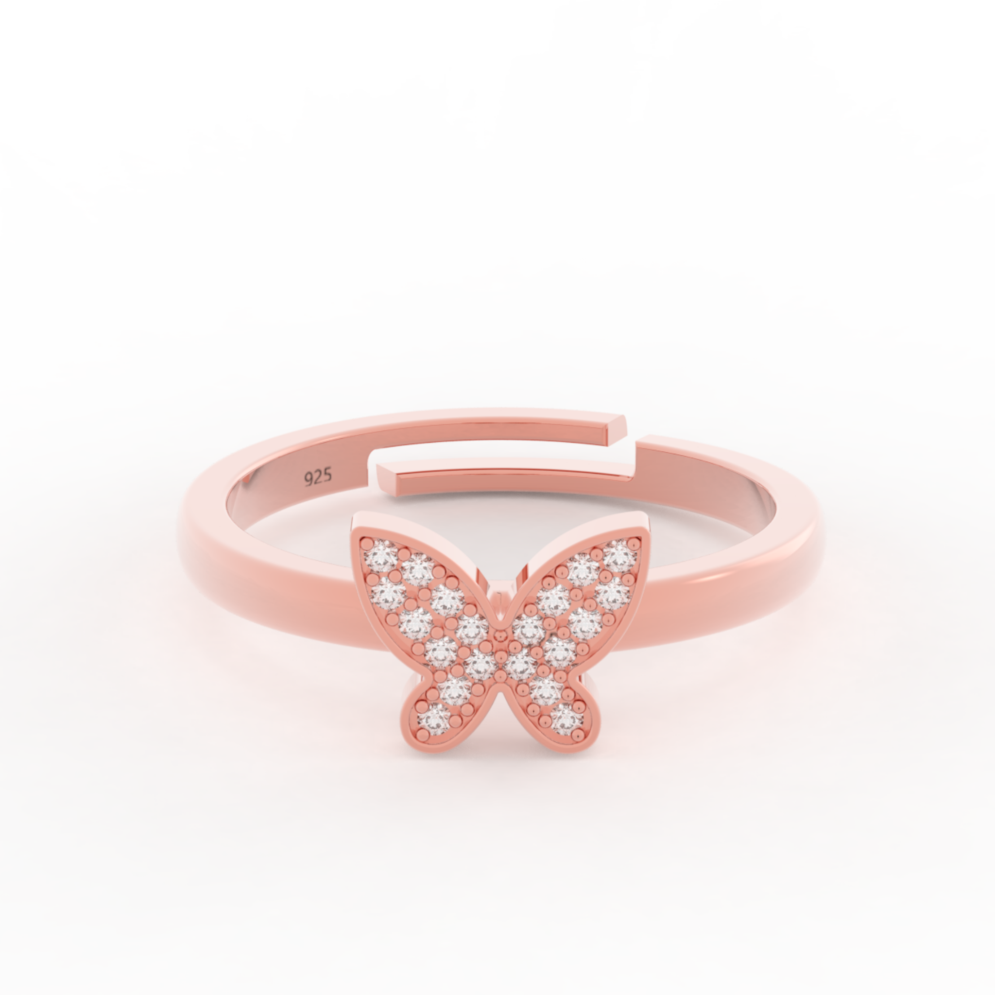 Shimmery Butterfly Cute Ring- Hallmarked 925 Sterling Silver Rose Gold