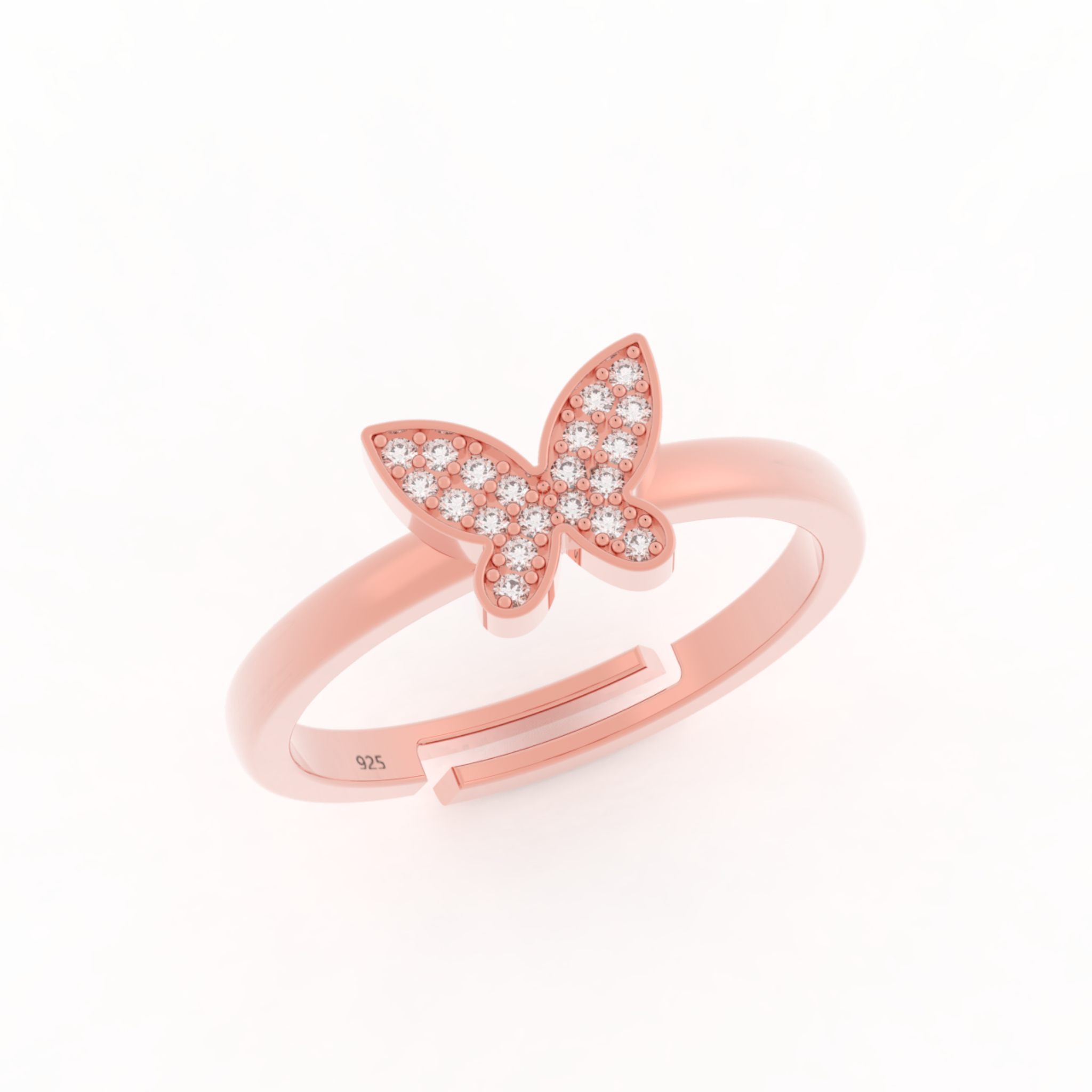 Shimmery Butterfly Cute Ring- Hallmarked 925 Sterling Silver Rose Gold
