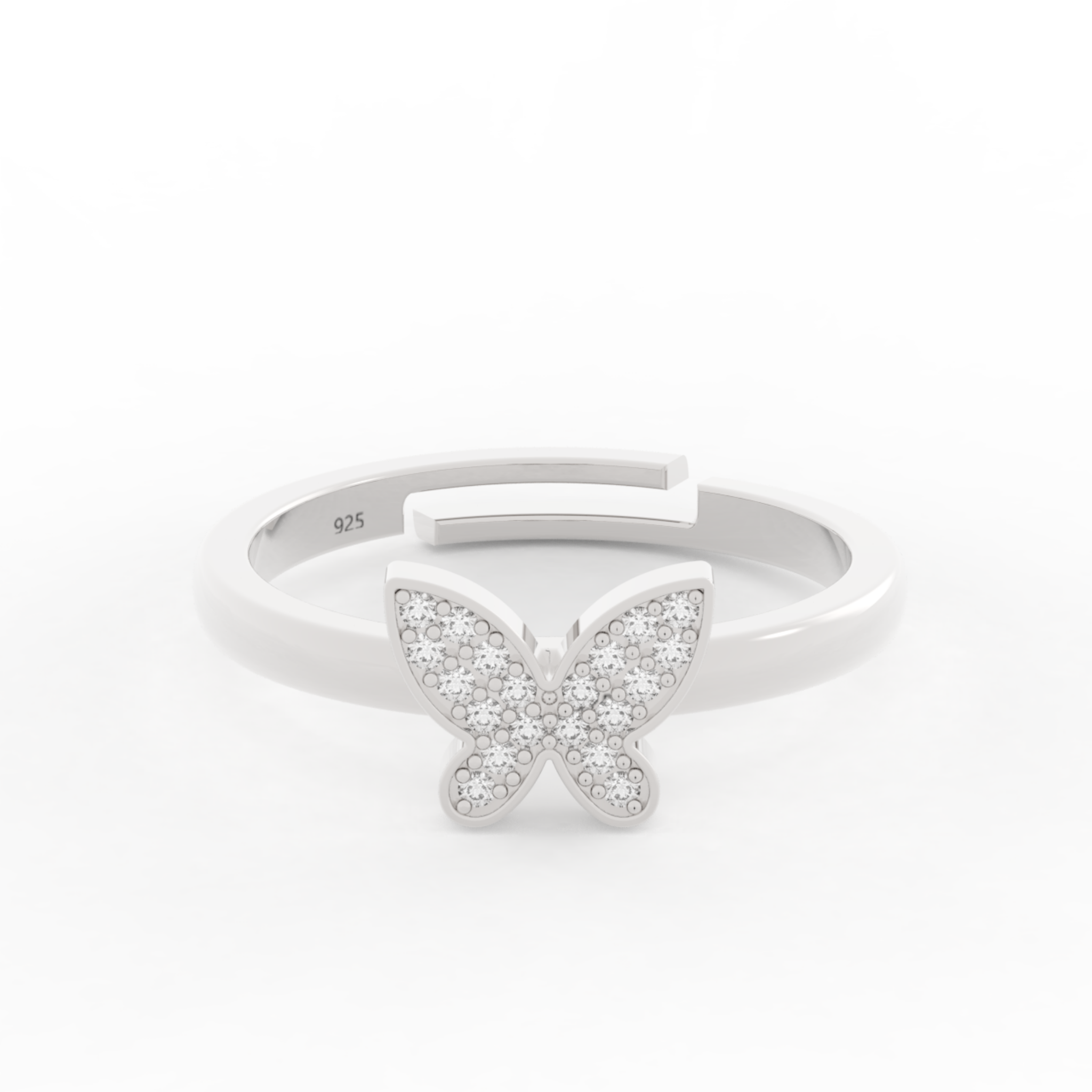 Shimmery Butterfly Cute Ring- Hallmarked 925 Sterling Silver White Gold