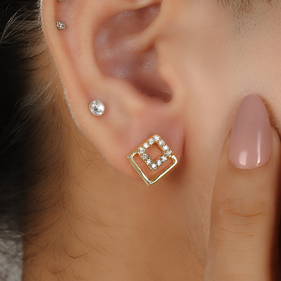 Snarled Squares Geometrical Stud Earrings, Hallmarked 925 Sterling Silver