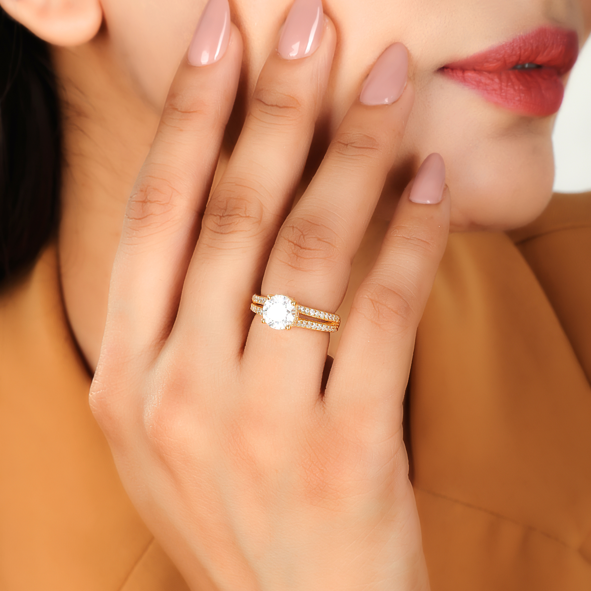 Solitaire Engagement Ring – Hallmarked 925 Sterling Silver Yellow Gold Plated | Bold & Elegant Jewelry