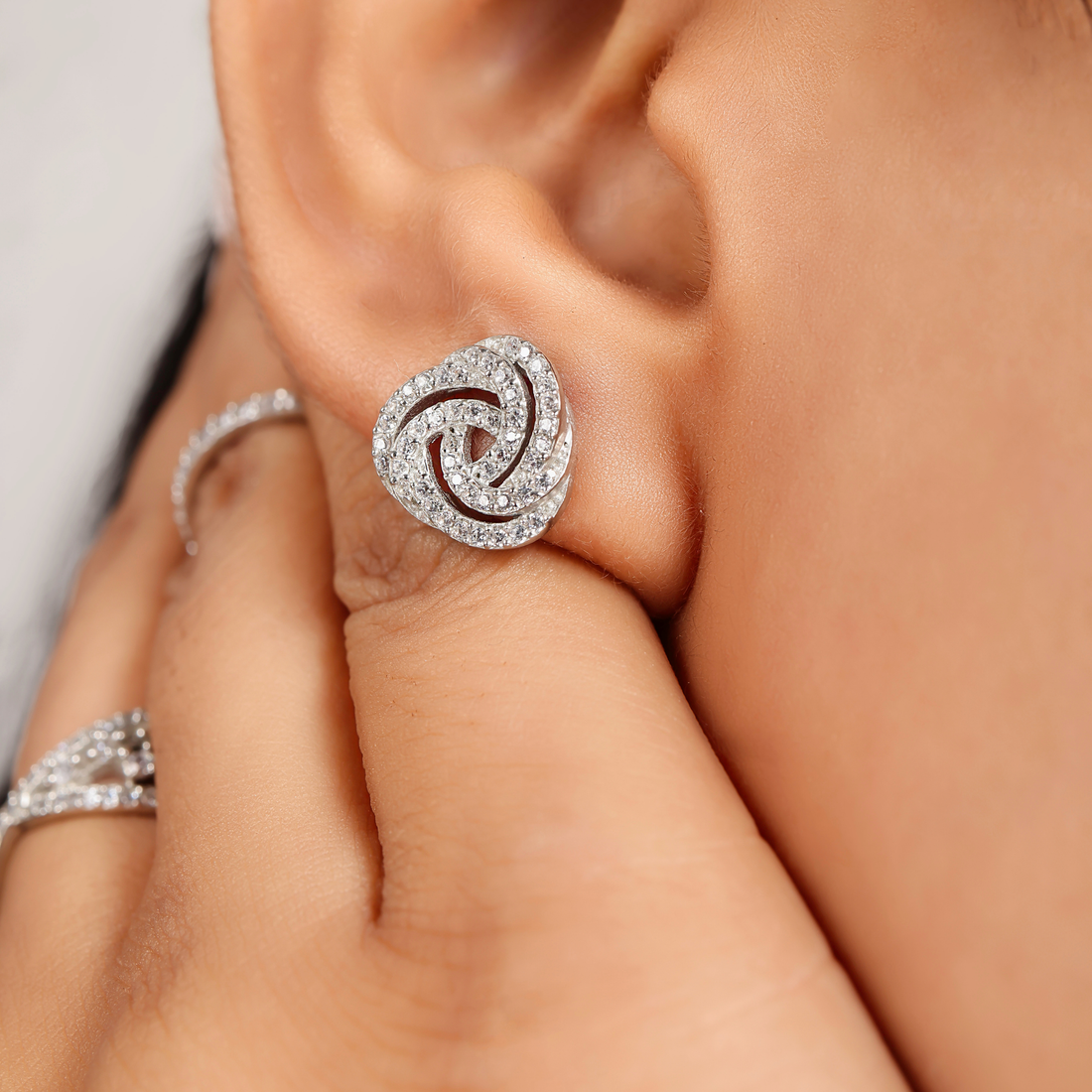 Spiral Bloom Trinity Dazzling Stud Earring, Hallmarked 925 Sterling Silver