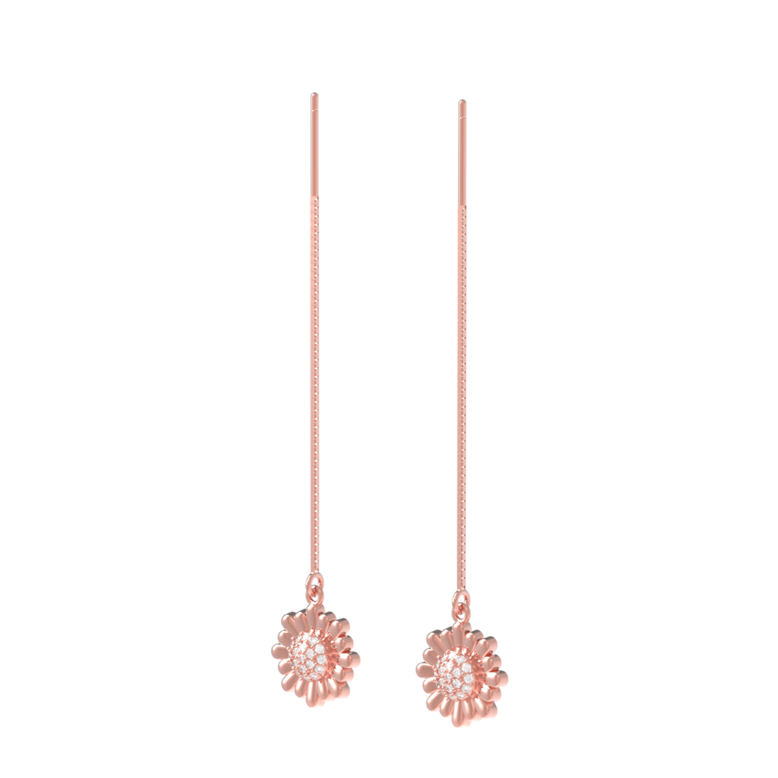 Sunflower Threader Earrings For Women, Hallmarked 925 Sterling Silver