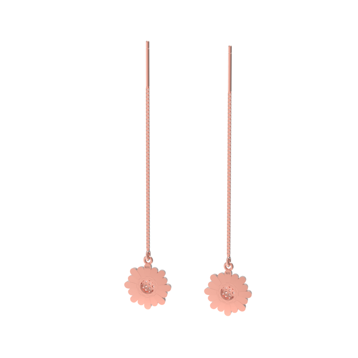 Sunflower Threader Earrings For Women, Hallmarked 925 Sterling Silver