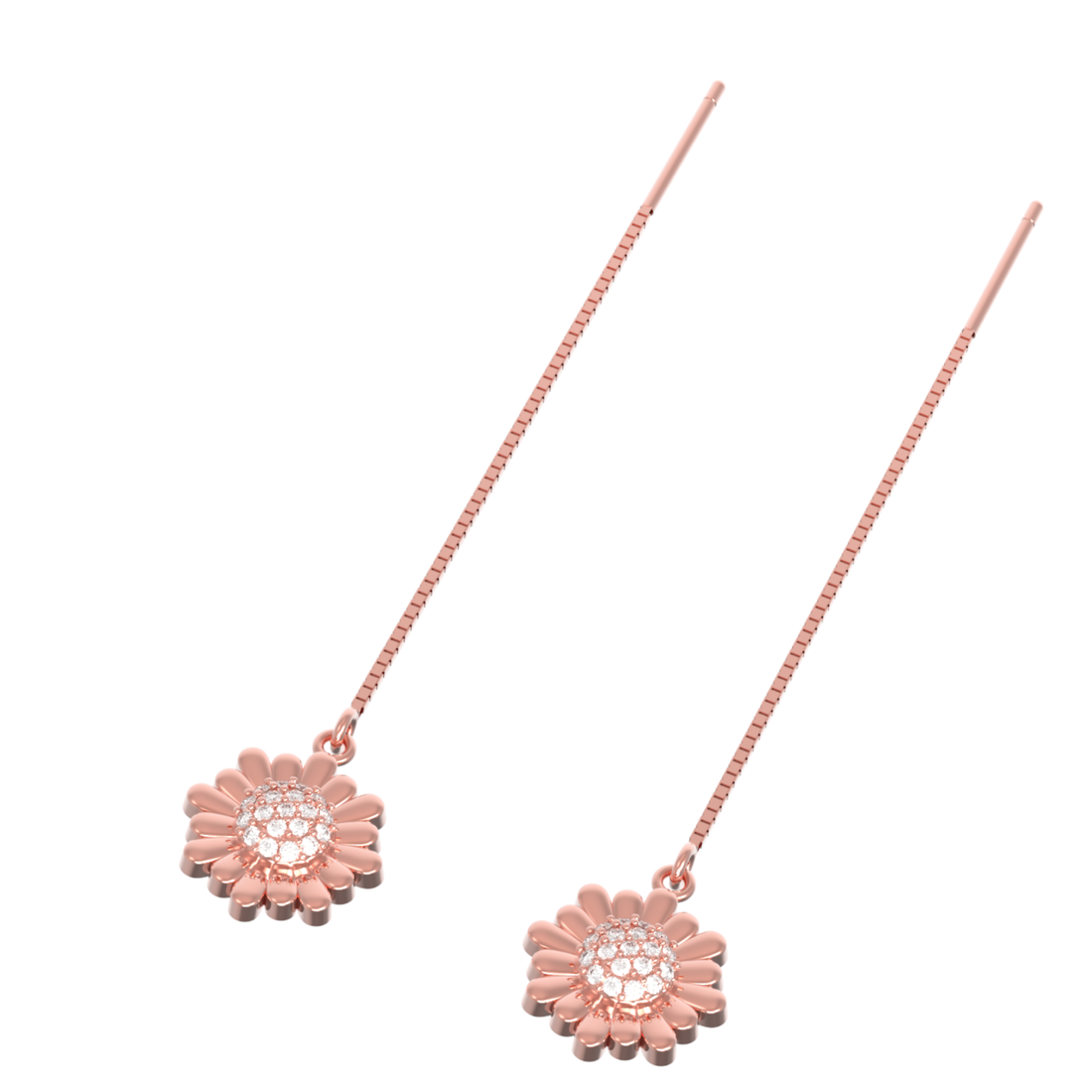 Sunflower Threader Earrings For Women, Hallmarked 925 Sterling Silver