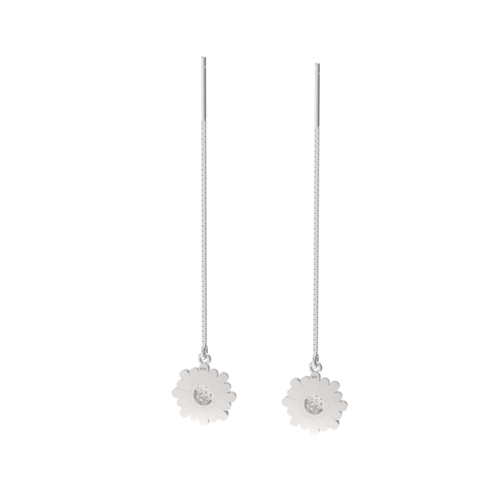 Sunflower Threader Earrings For Women, Hallmarked 925 Sterling Silver