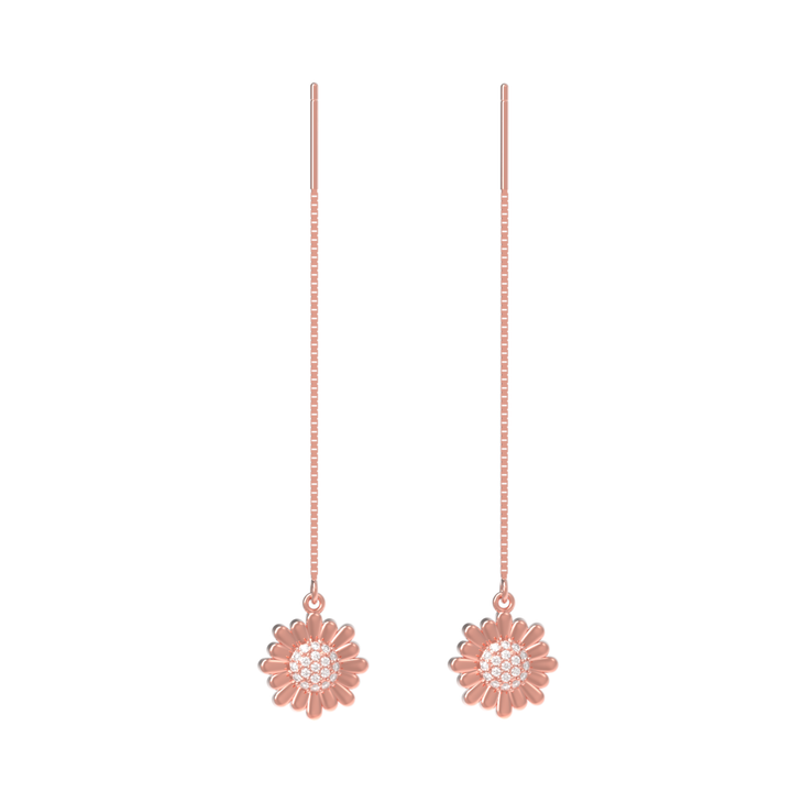 Sunflower Threader Earrings For Women, Hallmarked 925 Sterling Silver