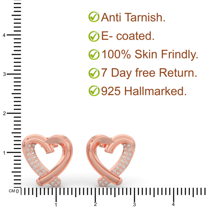 Trendy Heart Shape Partywear Stud Earrings, Hallmarked 925 Sterling Silver