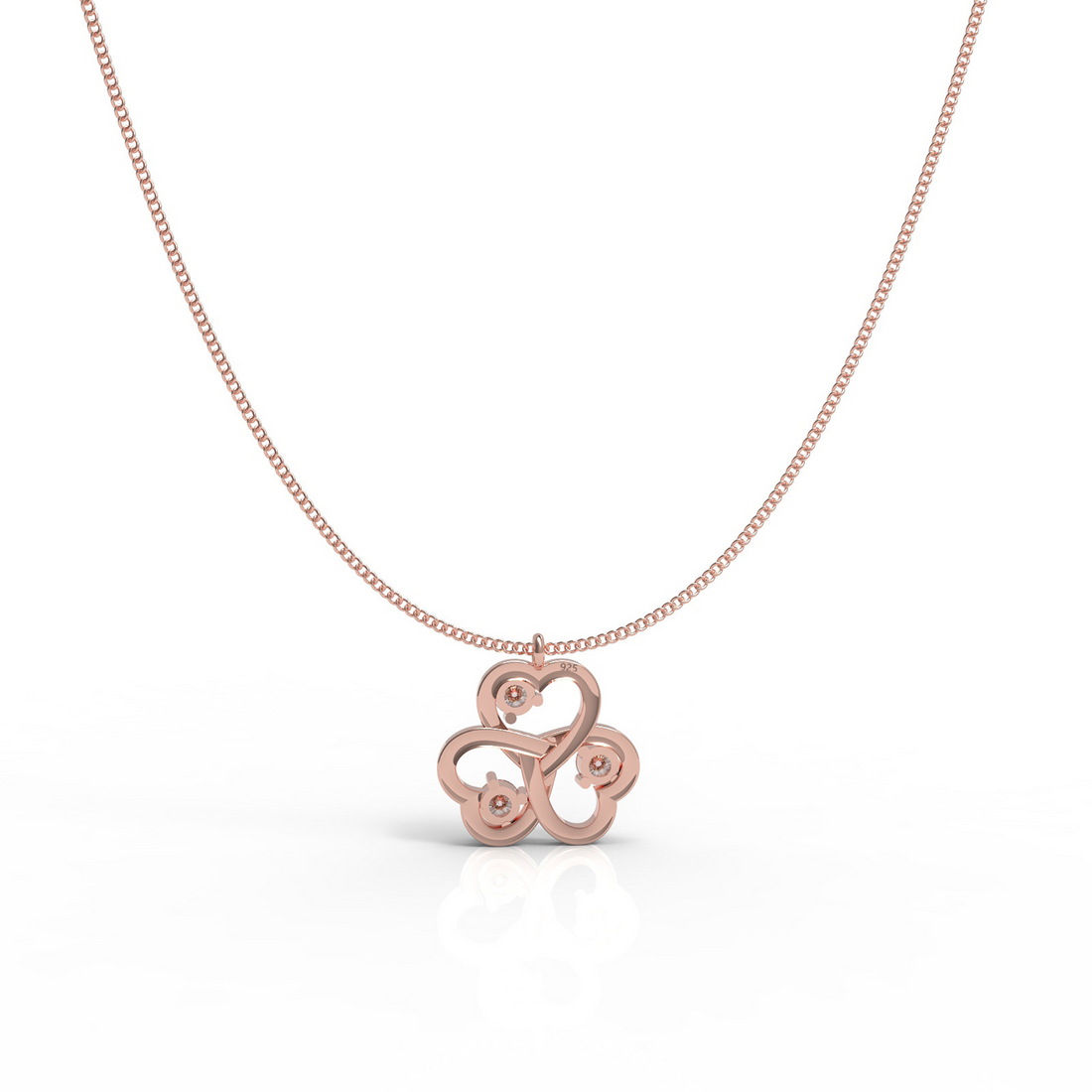 Trio Heart Pendant With Chain, Hallmarked 925 Sterling Silver