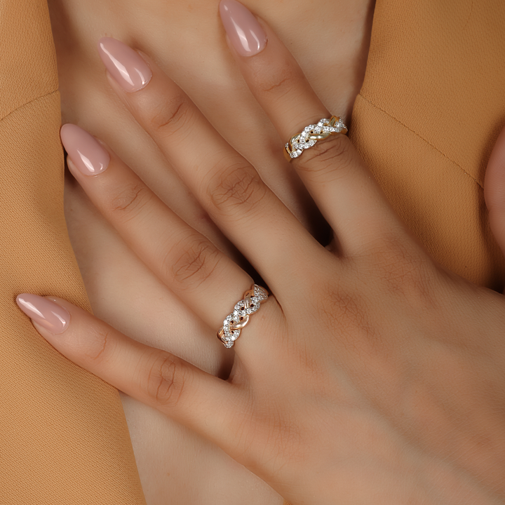 Twisted Rope Band Ring- Hallmarked 925 Sterling Silver Rose Gold