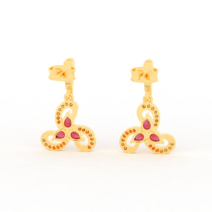 Vintage Ruby Flower Dangle Earrings, Hallmarked 925 Sterling Silver