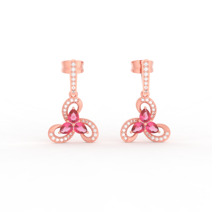 Vintage Ruby Flower Dangle Earrings, Hallmarked 925 Sterling Silver