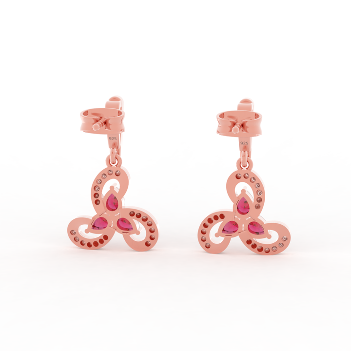 Vintage Ruby Flower Dangle Earrings, Hallmarked 925 Sterling Silver