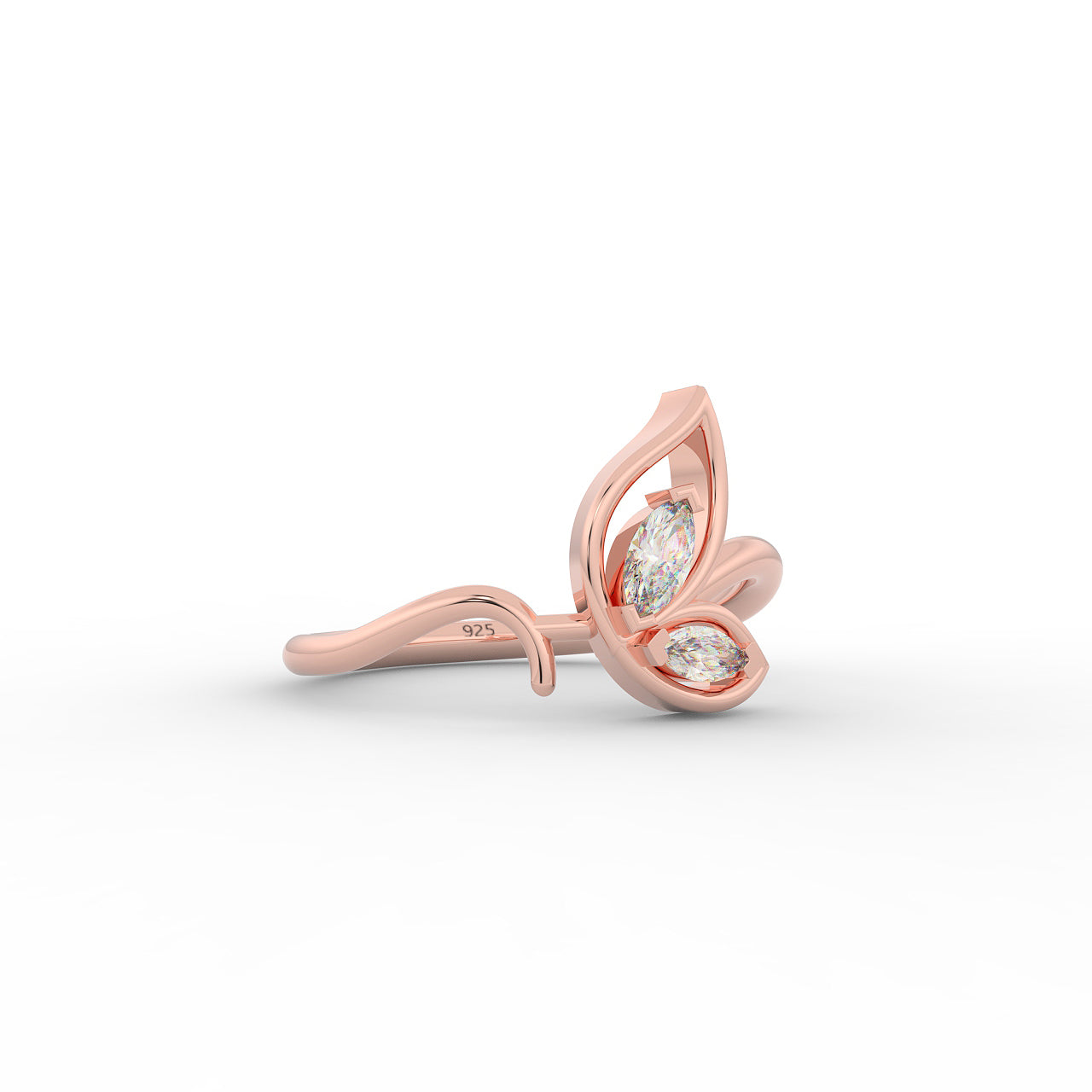 Sassy Winged Shaped Ring – Hallmarked 925 Sterling Silver Rose Gold Plated | Bold & Elegant Jewelry