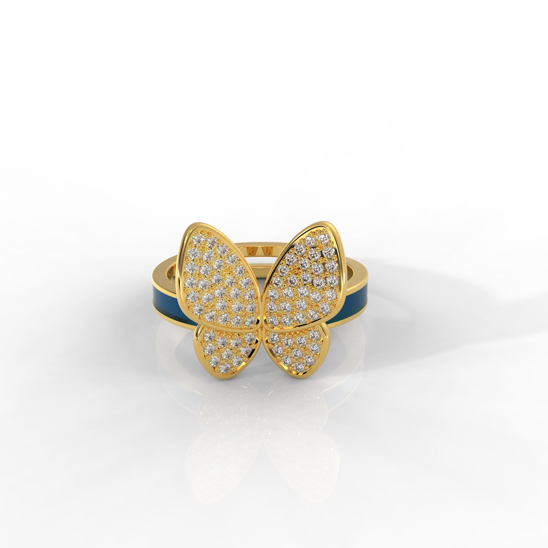 Personalized Butterfly Ring for Women – 18KT Yellow Gold Plated Blue Enamel, Hallmarked 925 Sterling Silver, Perfect for Every Occasion