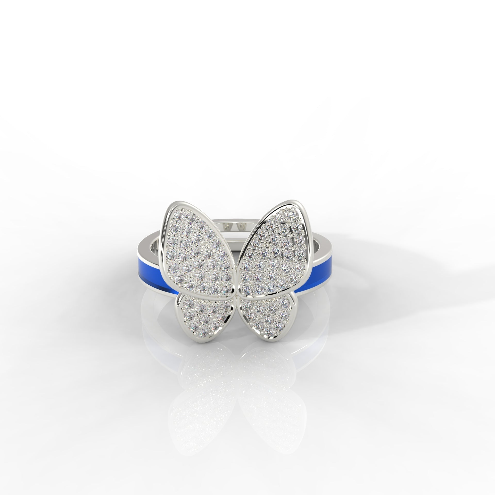 Elegant Blue Enamel Butterfly Ring for Women – Hallmarked 925 Sterling Silver, White Gold Plated, Perfect for All Occasions