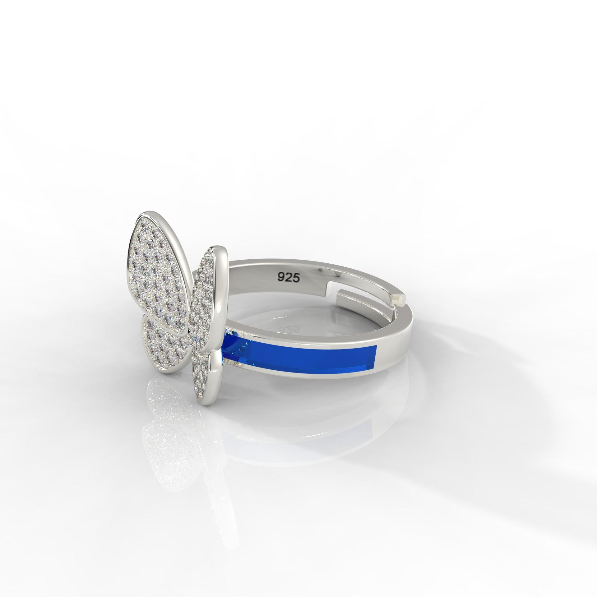 Elegant Blue Enamel Butterfly Ring for Women – Hallmarked 925 Sterling Silver, White Gold Plated, Perfect for All Occasions