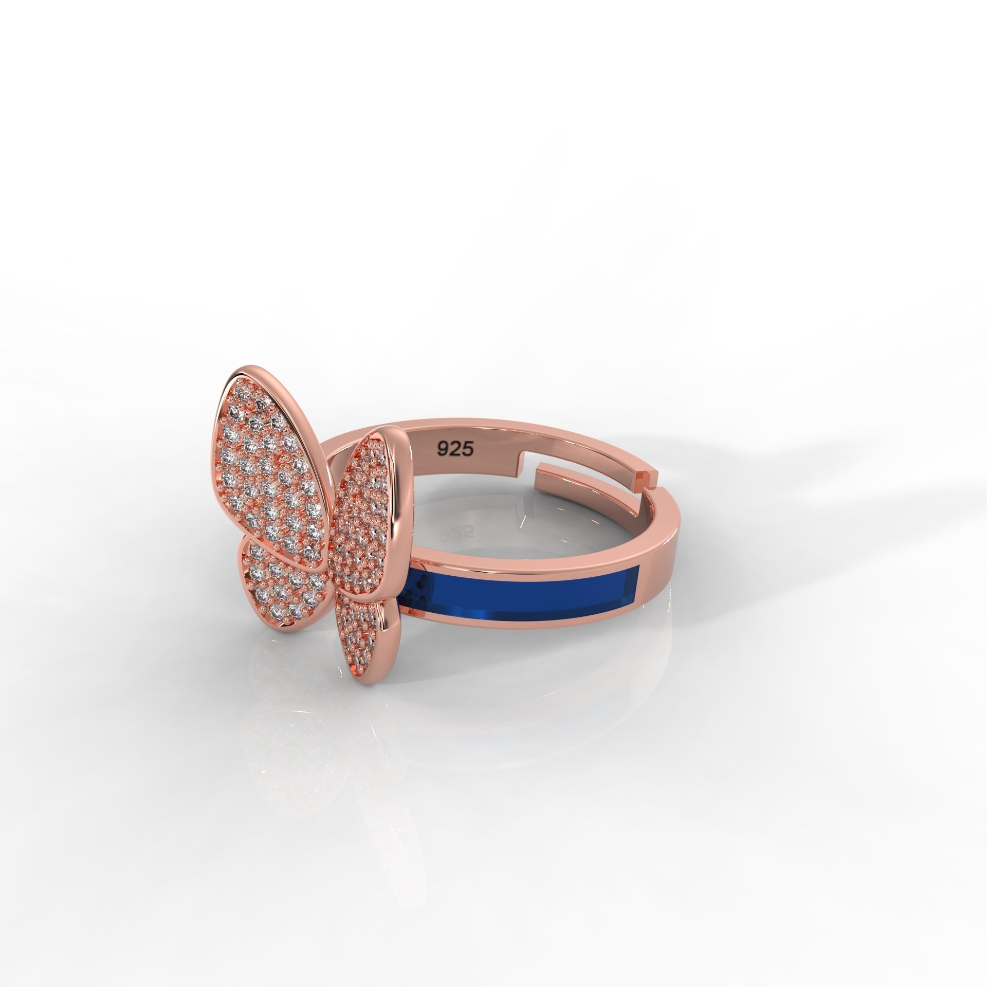 Personalized Butterfly Ring for Women – Hallmarked 925 Sterling Silver with Rose Gold Plating and Blue Enamel, Perfect for Every Occasion