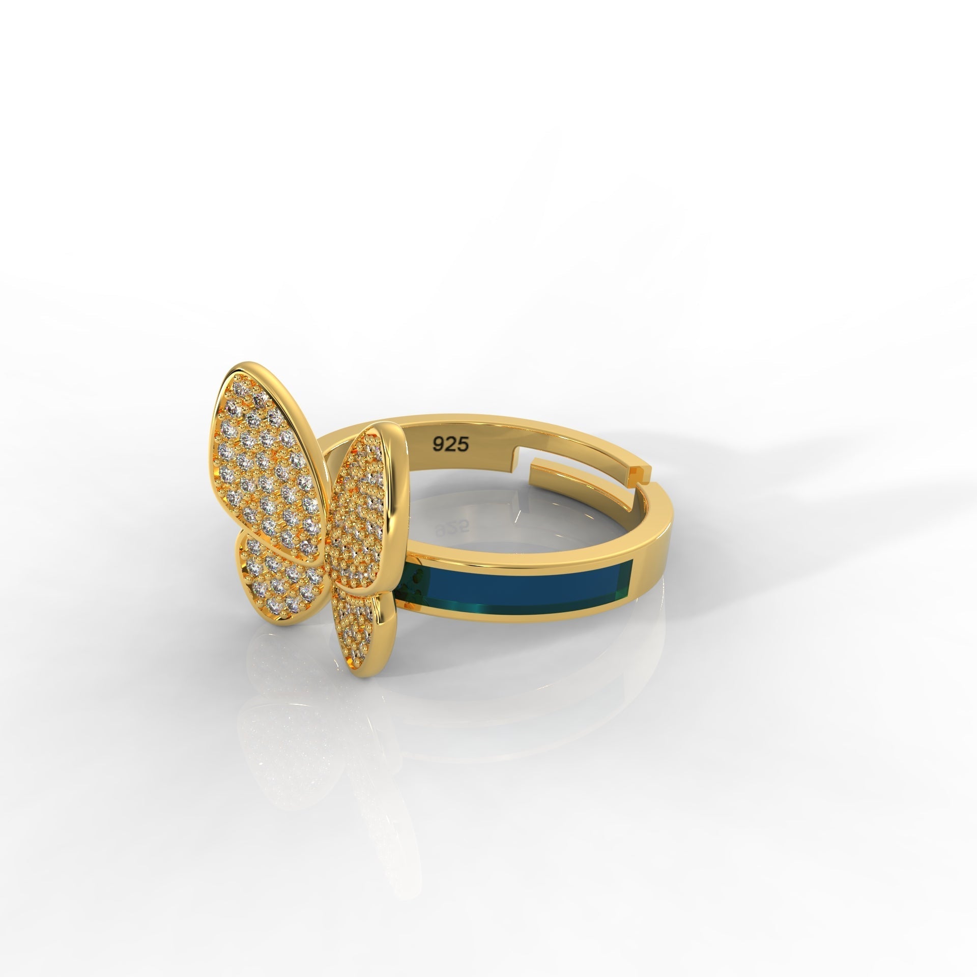 Personalized Butterfly Ring for Women – 18KT Yellow Gold Plated Blue Enamel, Hallmarked 925 Sterling Silver, Perfect for Every Occasion