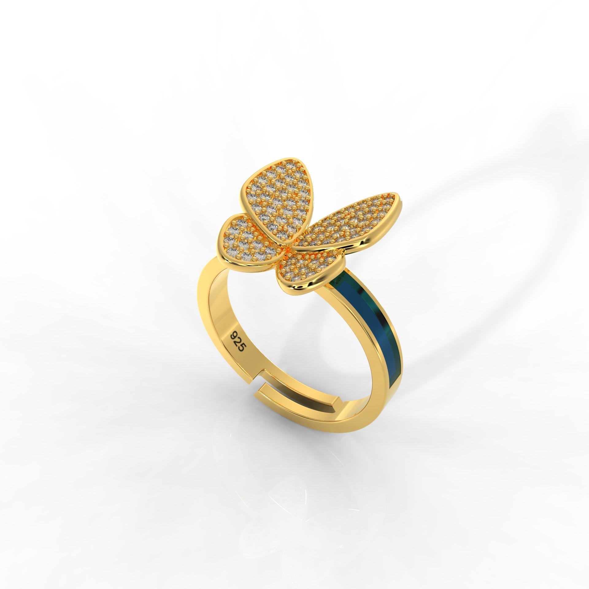 Personalized Butterfly Ring for Women – 18KT Yellow Gold Plated Blue Enamel, Hallmarked 925 Sterling Silver, Perfect for Every Occasion