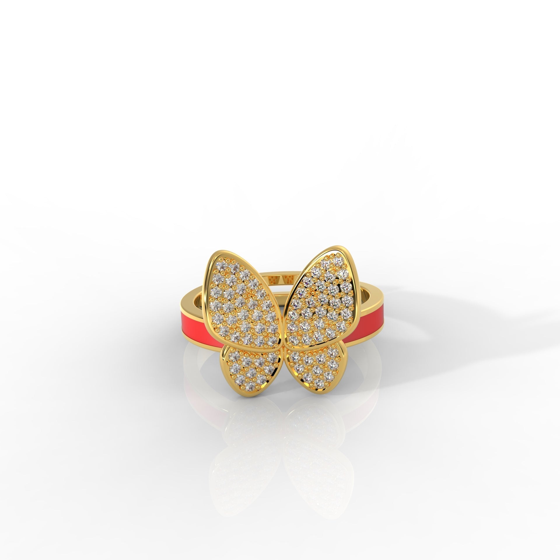 Personalized Butterfly Ring for Women – Hallmarked 925 Sterling Silver with Yellow Gold Plating and Red Enamel, Perfect for Every Occasion