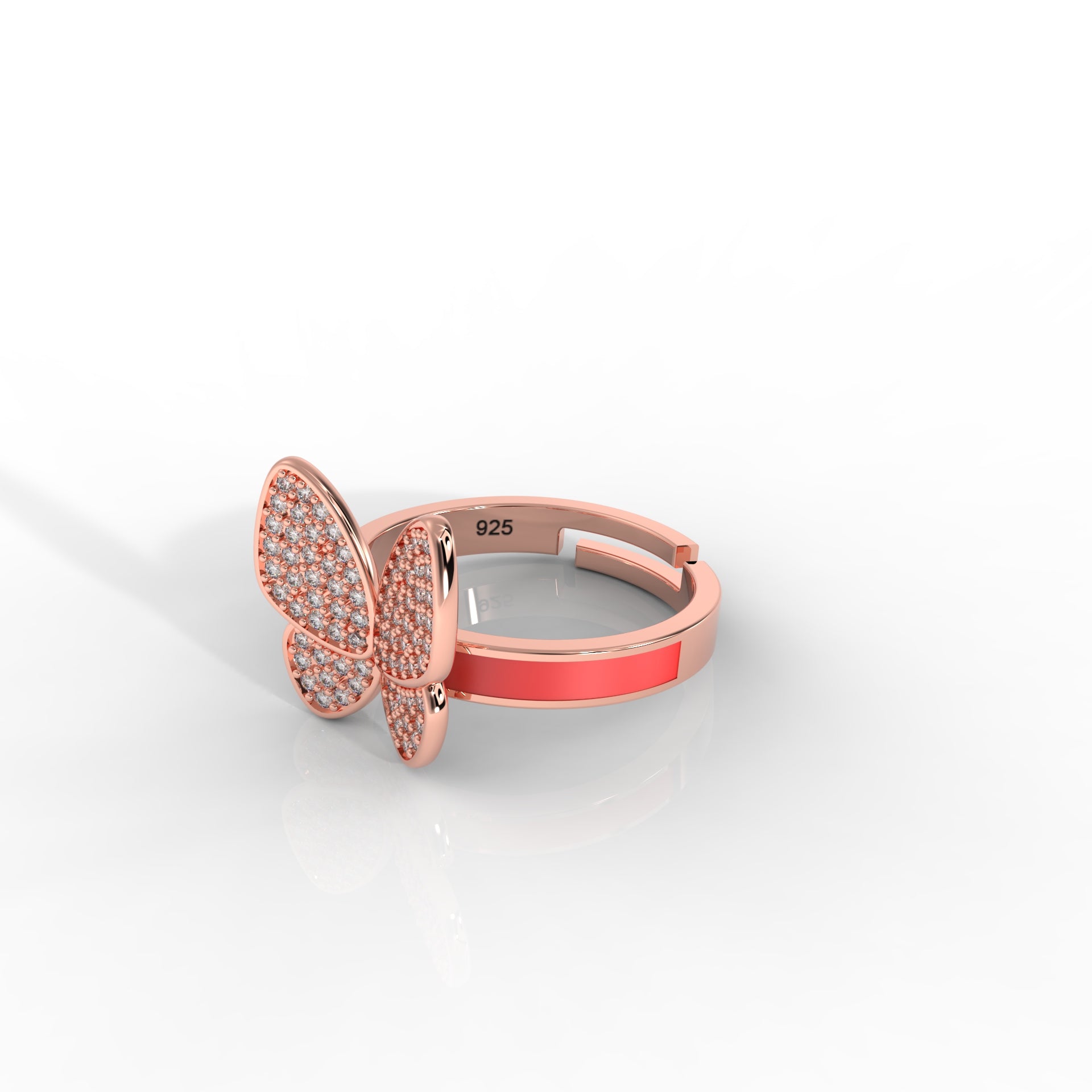 Personalized Butterfly Ring for Women – Hallmarked 925 Sterling Silver with Rose Gold Plating and Red Enamel, Perfect for Every Occasion