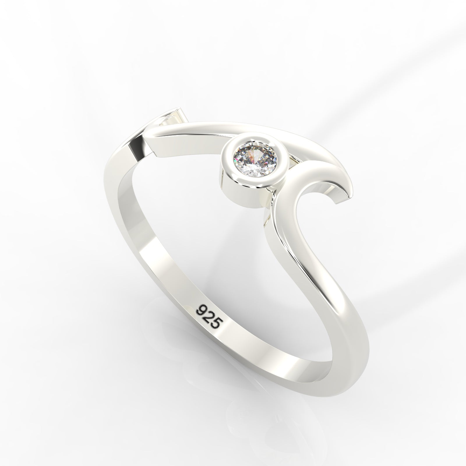 Ocean Wave Cubic Zircon Ring – Hallmarked 925 Sterling Silver White Gold Plated | Elegant & Modern Jewelry