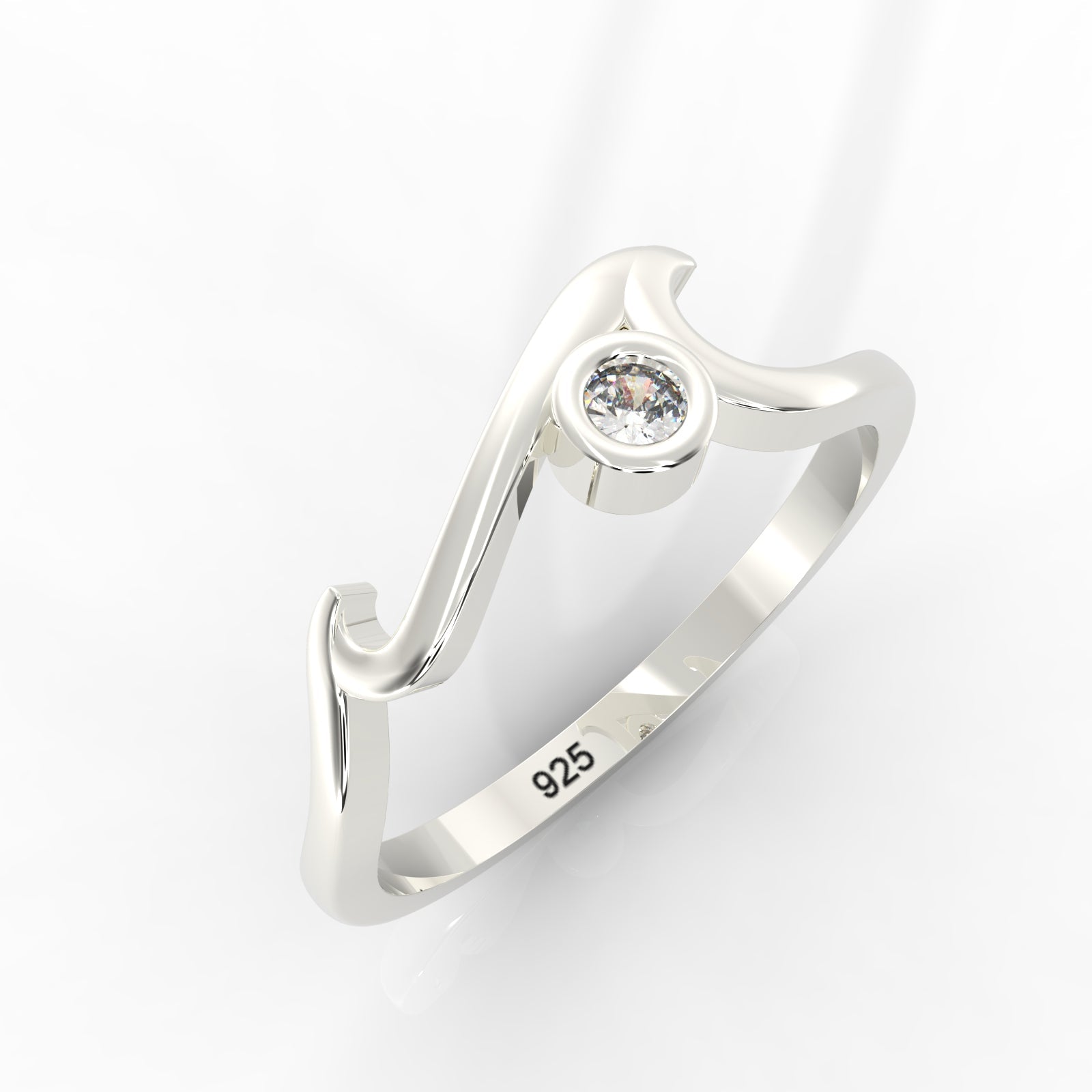 Ocean Wave Cubic Zircon Ring – Hallmarked 925 Sterling Silver White Gold Plated | Elegant & Modern Jewelry