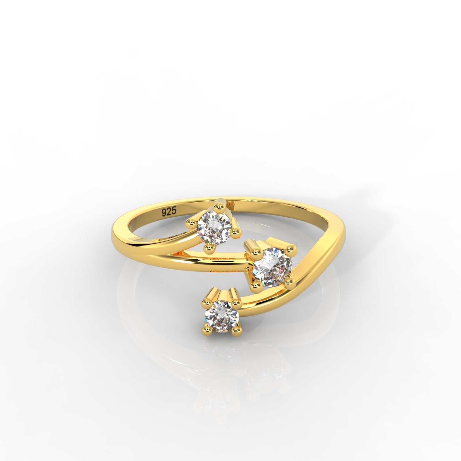 Nature Inspired Leaf Shaped Ring- Hallmarked 925 Sterling Silver Yellow Gold