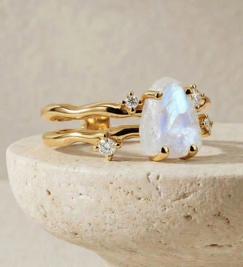 Moonstone lab diamond ring