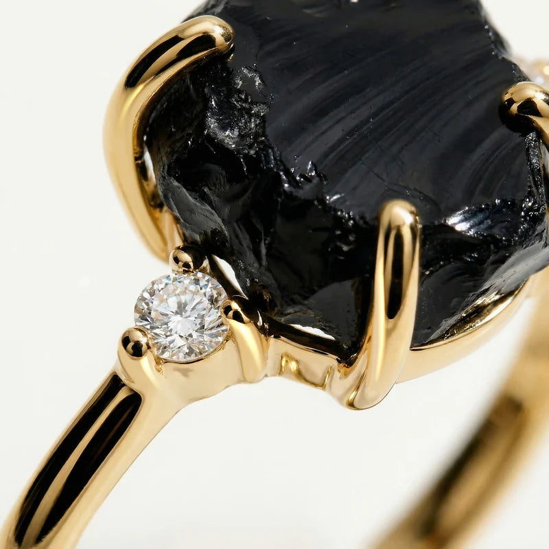 Black obsidian lab diamond ring